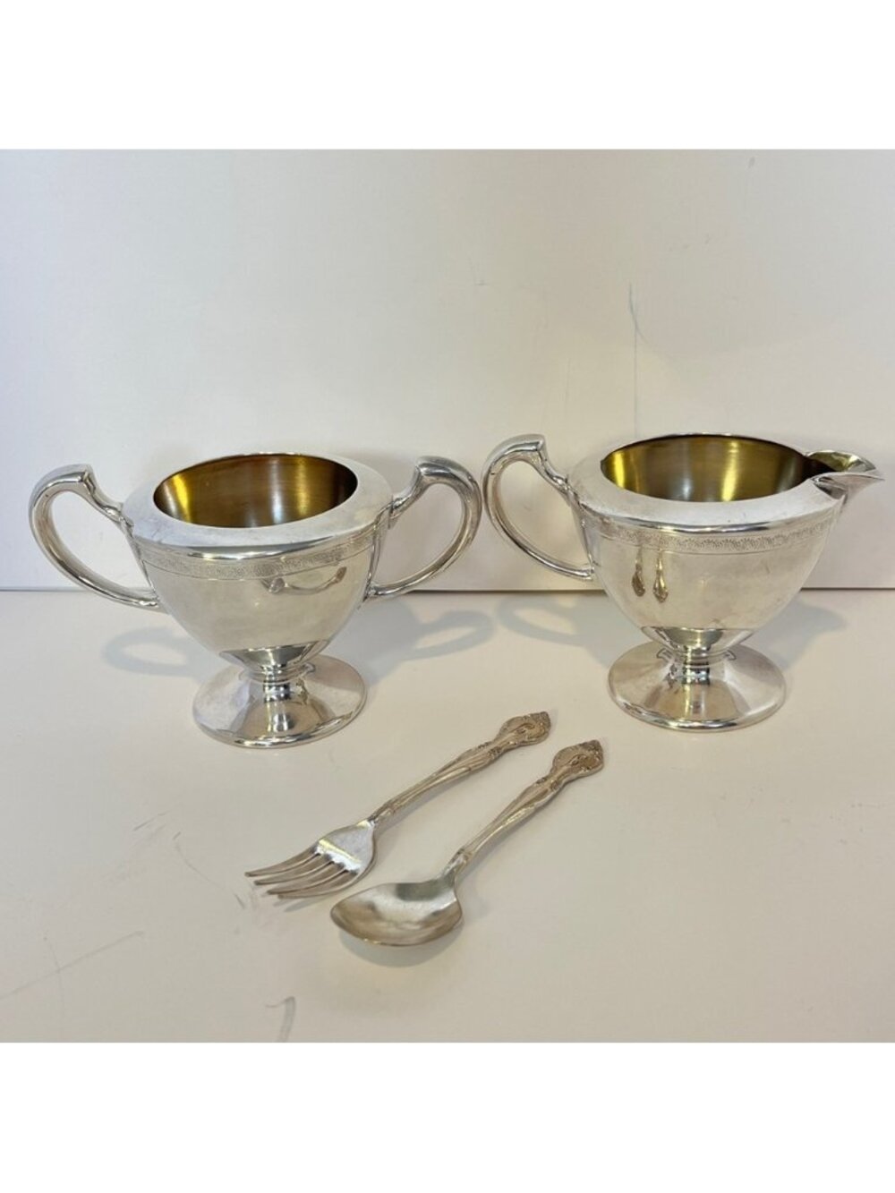 Vintage WR Canada 943 Silver Plated Sugar Bowl & Milk Dish Set Community Spoon